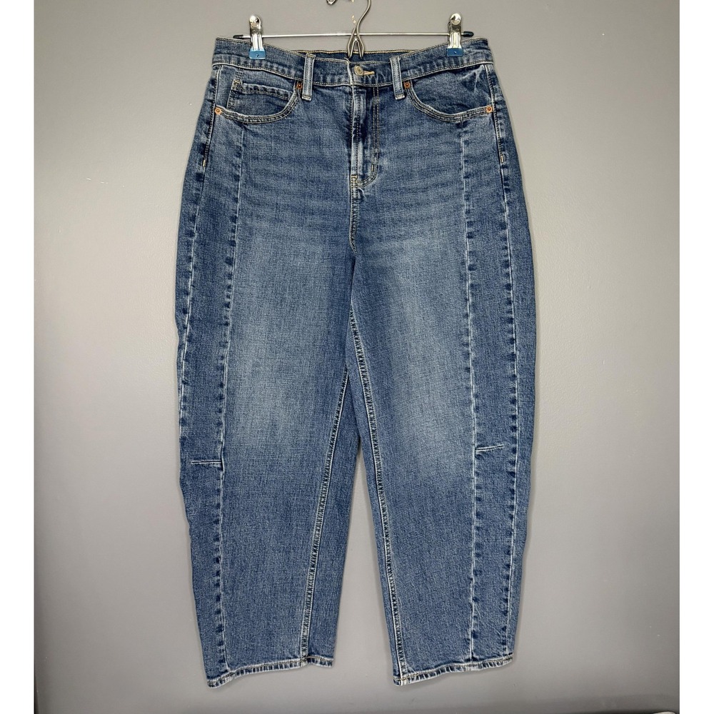 Old Navy Baggy Barrel Jeans Womens 10 Blue Med Wash High Rise Cropped Relaxed